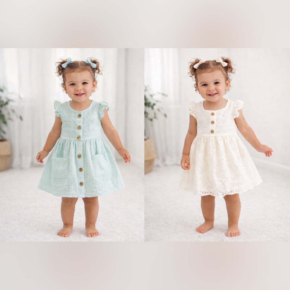 NEW Charming Eyelet Lace Kids Dress - Blue and White - 2 pieces